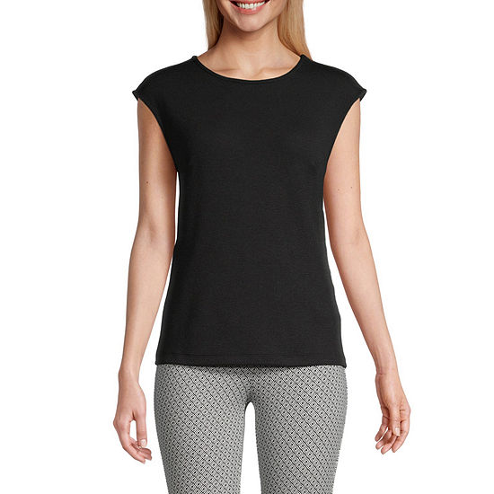 Liz Claiborne Womens Crew Neck Sleeveless T-Shirt, Color: Black - JCPenney