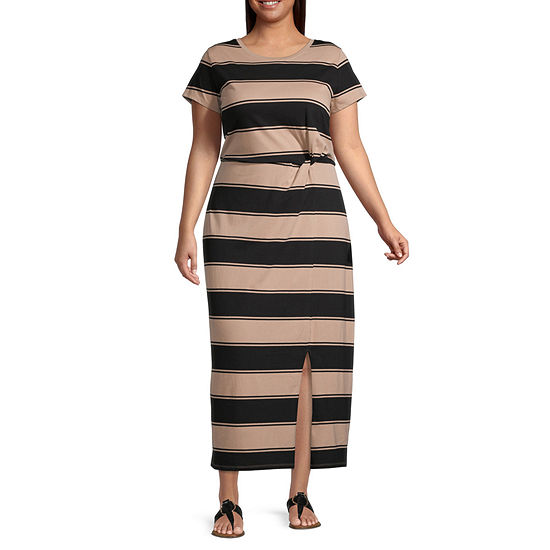 Liz Claiborne Short Sleeve Striped Maxi Dress