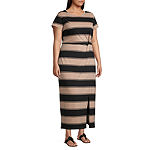 Liz Claiborne Short Sleeve Striped Maxi Dress