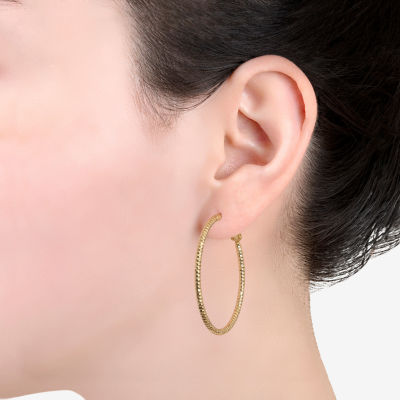 Silver Reflections Textured 24K Gold Over Brass Hoop Earrings