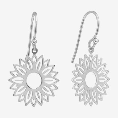 Silver Treasures Sunflower Sterling Silver Flower Drop Earrings