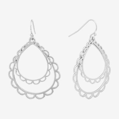 Scalloped Pure Silver Over Brass Drop Earrings