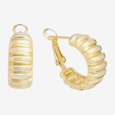 Silver Reflections Ribbed 24K Gold Over Brass Hoop Earrings