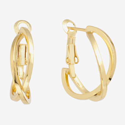 Silver Reflections Twisted 24K Gold Over Brass Hoop Earrings