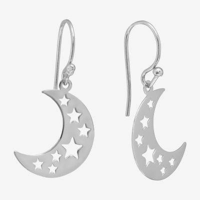 Silver Treasures Sterling Silver Moon Star Drop Earrings