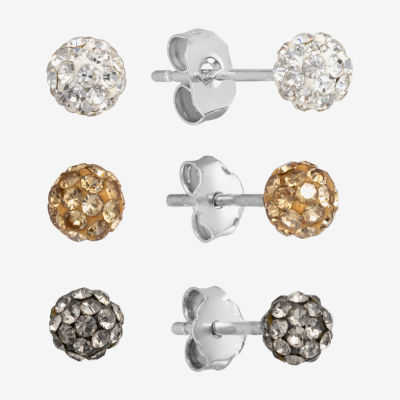 Silver Treasures Stud 3 Pair Crystal Earring Set