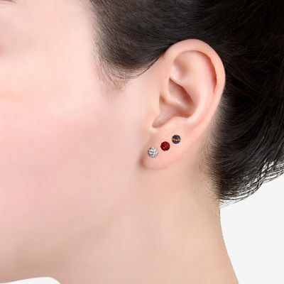 Silver Treasures Stud Womens Multi Color Crystal Sterling Silver 3 Pair Earring Set