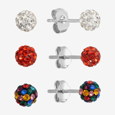 Silver Treasures Stud 3 Pair Crystal Earring Set