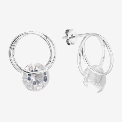 Silver Treasures Double Hoop Crystal Sterling Drop Earrings