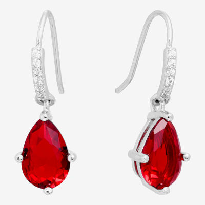 Silver Treasures Womens Crystal Sterling Silver Drop Earrings