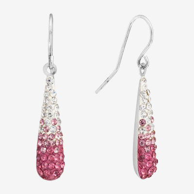 Silver Treasures Ombre Womens Multi Color Crystal Sterling Silver Drop Earrings