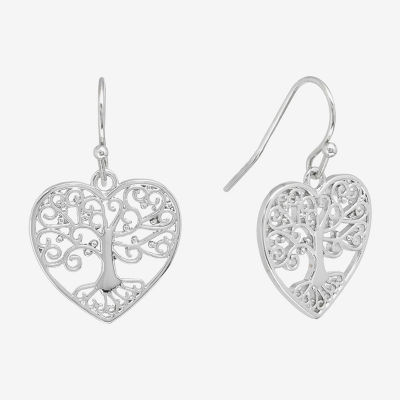 Filigree Tree Pure Silver Over Brass Heart Drop Earrings