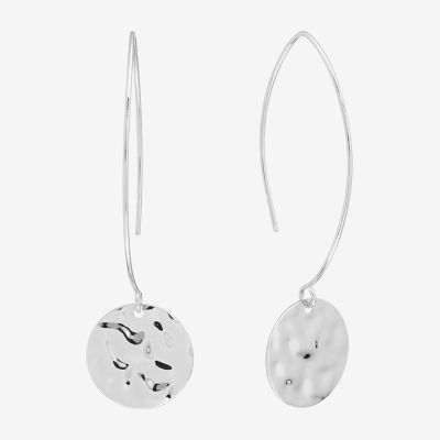 Silver Reflections Hammered Threader Pure Silver Over Brass Drop Earrings