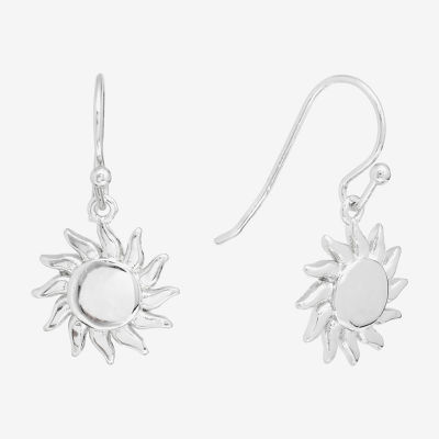 Silver Reflections Sun Pure Silver Over Brass Drop Earrings