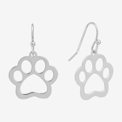 Silver Reflections Paw Pure Silver Over Brass Drop Earrings