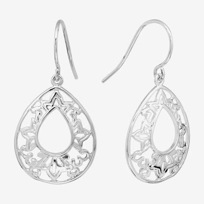 Silver Reflections Filigree Pure Silver Over Brass Drop Earrings