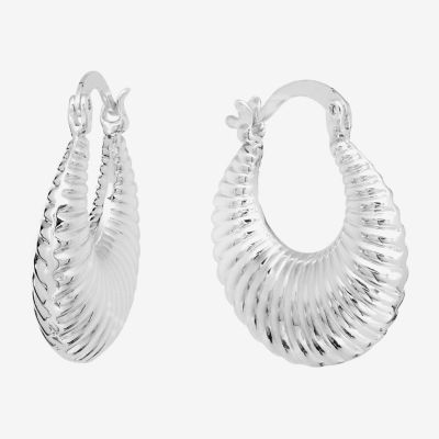 Ribbed Pure Silver Over Brass Hoop Earrings