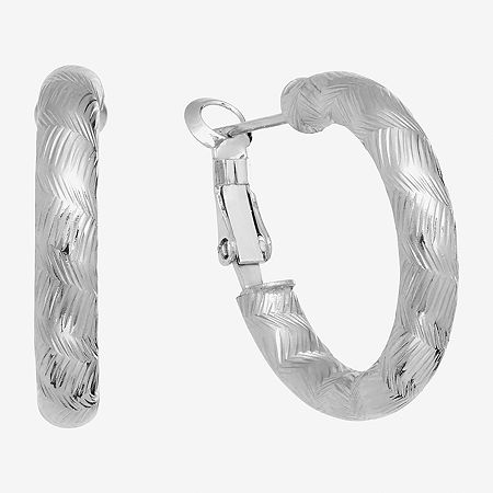 Silver Reflections Hatch Textured Womens 25mm Hoop Earrings In Transparent