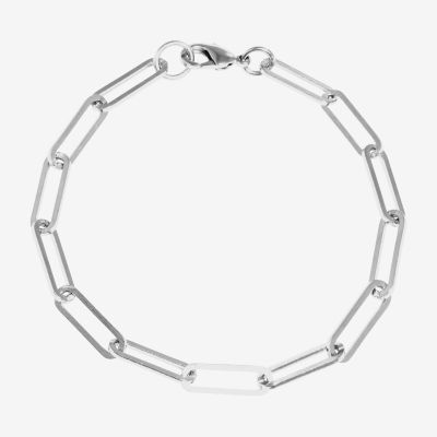 Pure Silver Over Brass 7.25 Inch Paperclip Chain Bracelet