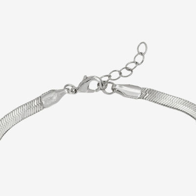 Silver Reflections Pure Silver Over Brass 6 1/2 Inch Herringbone Chain Bracelet
