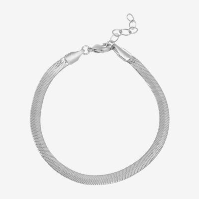 Silver Reflections Pure Silver Over Brass 6 1/2 Inch Herringbone Chain Bracelet