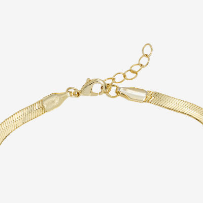 Silver Reflections 14K Gold Over Brass 6 1/2 Inch Herringbone Chain Bracelet