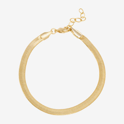 14K Gold Over Brass 6 1/2 Inch Herringbone Chain Bracelet