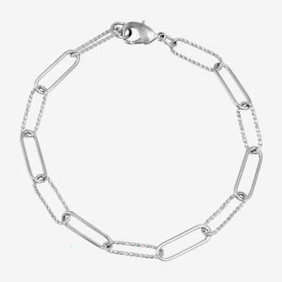Pure Silver Over Brass 7.25 Inch Paperclip Chain Bracelet