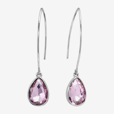 Sparkle Allure Threader Crystal Pure Silver Over Brass Drop Earrings