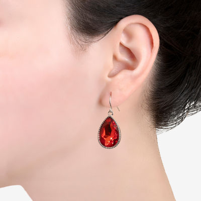 Sparkle Allure Womens Red Crystal Pure Silver Over Brass Drop Earrings