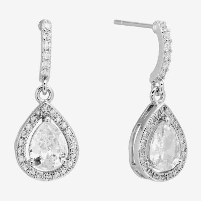 Sparkle Allure Halo Crystal Pure Silver Over Brass Drop Earrings