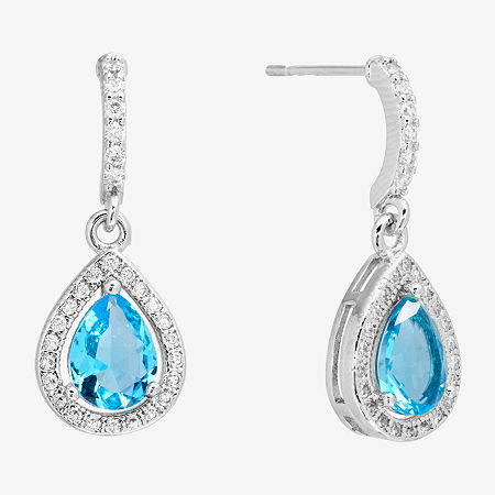 Sparkle Allure Halo Crystal Pure Silver Over Brass Drop Earrings, One Size, Light Blue