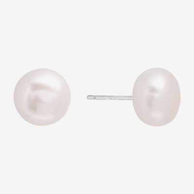 Silver Treasures Cultured Freshwater Pearl Sterling Silver 9.9mm Stud Earrings