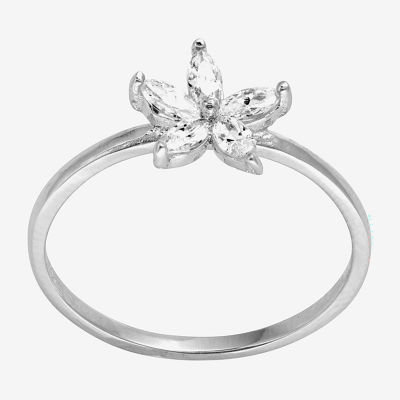 Silver Treasures Delicate Cubic Zirconia Sterling Silver Flower Stackable Ring