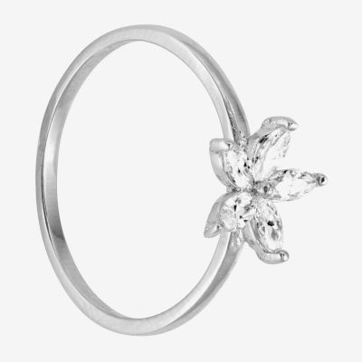 Silver Treasures Delicate Cubic Zirconia Sterling Silver Flower Stackable Ring