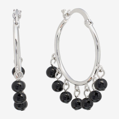 Sparkle Allure Genuine Stone Beaded Pure Silver Over Brass Hoop Earrings