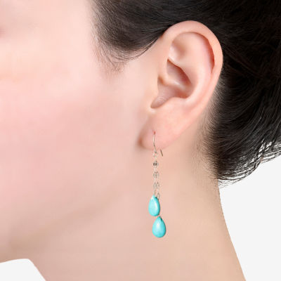 Sparkle Allure Genuine Stone Beaded Womens Pink Pure Silver Over Brass Drop Earrings