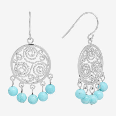 Sparkle Allure Filigree Genuine Stone Beaded Pure Silver Over Brass Drop Earrings