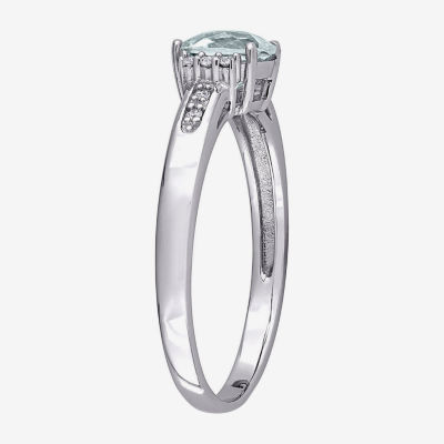 Modern Bride Gemstone Womens Diamond Accent Genuine Blue Aquamarine 10K White Gold Cushion Engagement Ring