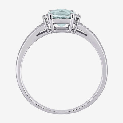 Modern Bride Gemstone Womens Diamond Accent Genuine Blue Aquamarine 10K White Gold Cushion Engagement Ring