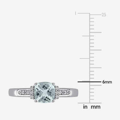 Modern Bride Gemstone Womens Diamond Accent Genuine Blue Aquamarine 10K White Gold Cushion Engagement Ring