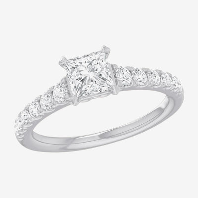 (G-H / Si1-Si2) Womens 1 3/8 CT. T.W. Lab Grown White Diamond 14K Gold Side Stone Engagement Ring