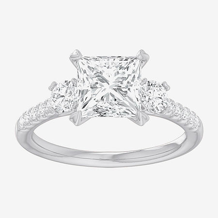 Modern Bride (g-h / Si1-si2) Womens 2 1/2 Ct. T.w. Lab Grown White Diamond 14k Gold Side Stone 3-stone Engagement In Silver