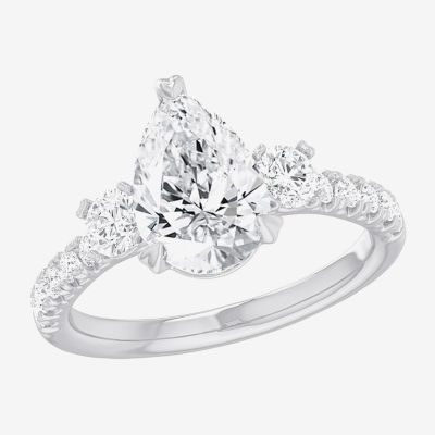 (G-H / Si1-Si2) Womens 2 1/2 CT. T.W. Lab Grown White Diamond 14K Gold Pear Side Stone 3-Stone Engagement Ring
