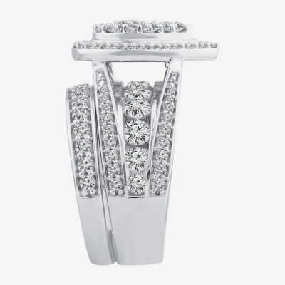 Womens CT. T.W. Mined White Diamond 10K White Gold Pear Side Stone Halo Bridal Set