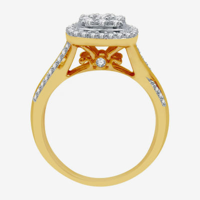 I Said Yes (H-I / I1) Womens 3/4 CT. T.W. Lab Grown White Diamond 14K Gold Over Silver Cushion Side Stone Halo Bridal Set