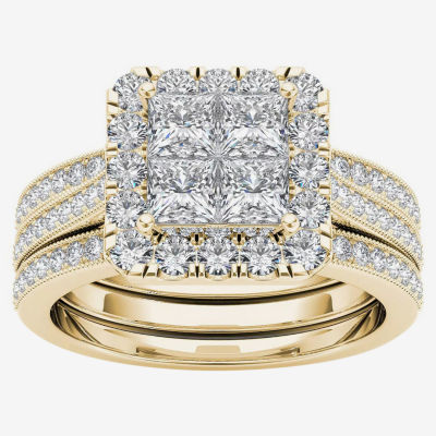 Womens 1 1/2 CT. T.W. Natural White Diamond 14K Gold Bridal Set