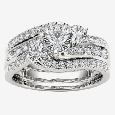 Love Lives Forever Womens 1 1/4 CT. T.W. Natural White Diamond 14K Gold Round 3-Stone Bypass Bridal Set