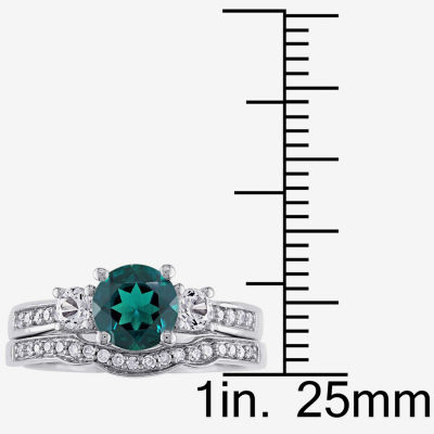 Lab Created Emerald & 1/7 CT. T.W. Diamond 10K White Gold Bridal Set
