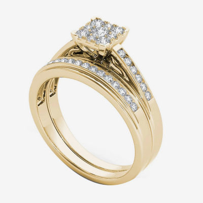 1/2 CT.T.W. Natural Diamond Square 10K Yellow Gold Bridal Ring Set